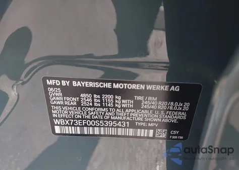 2025 BMW X1 xDrive28I z USA, uszkodzony, nr VIN WBX73EF00S5395431